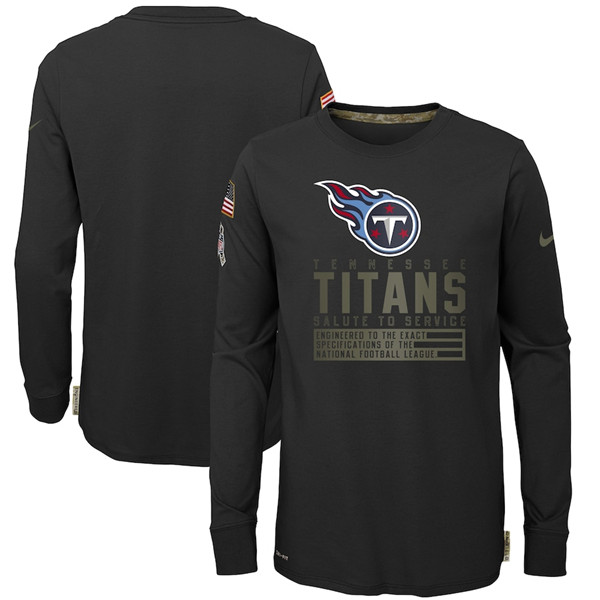 Youth Tennessee Titans 2020 Black Salute To Service Sideline Performance Long Sleeve T-Shirt